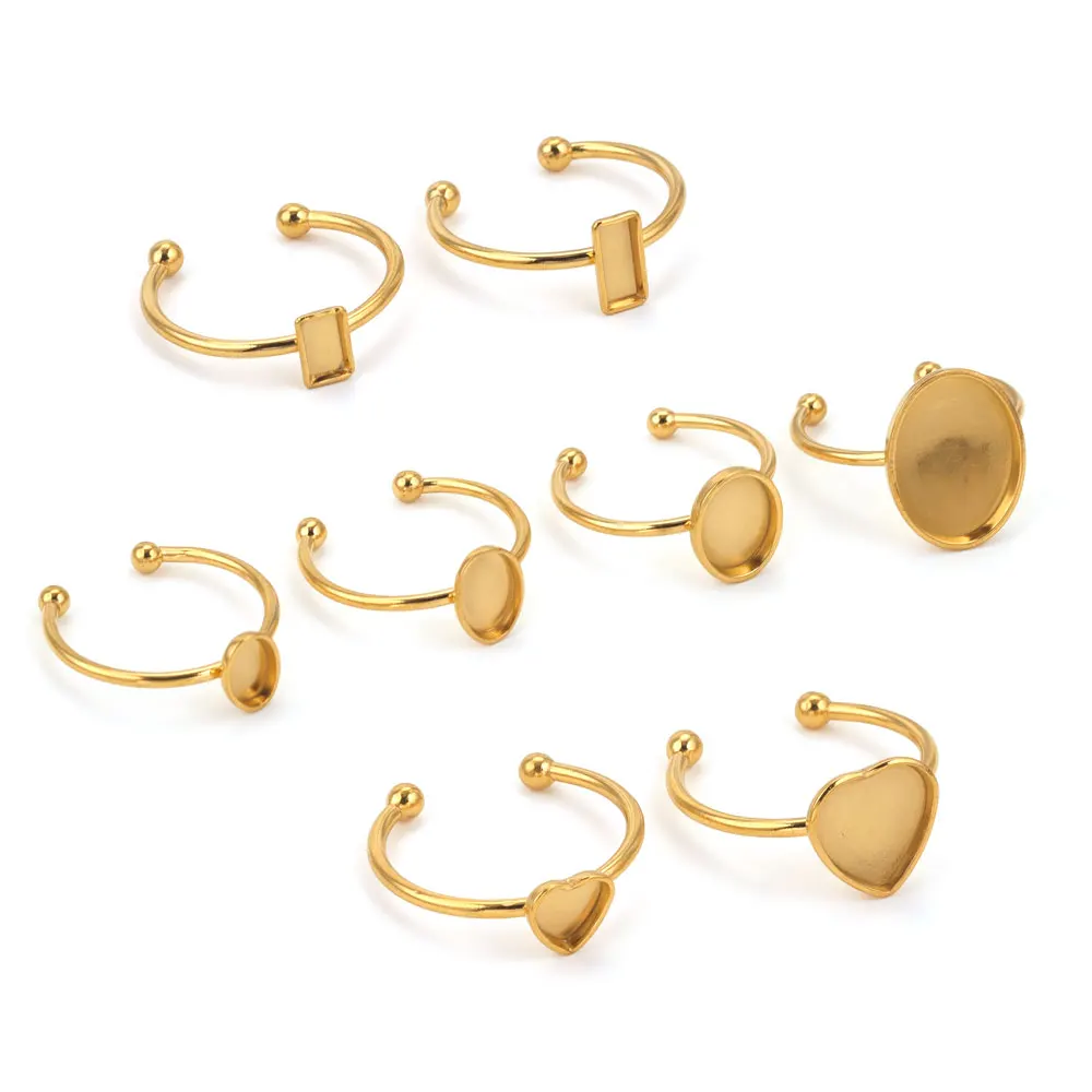 10 Stück verstellbare offene Ringfassungen aus Edelstahl, leere Basis, Lünette, Cabochons, Ringe für Schmuckherstellung, DIY-Fingerring, blanko – Detail 3