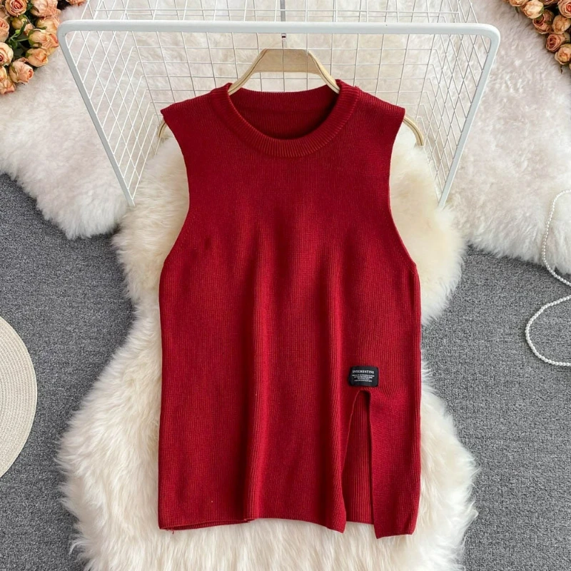 Lantern Sleeves White Shirt Mwomen's Clothing Age-reducing Sweet and Loose Meat-covering Split-ended Vest Sweater Stacked