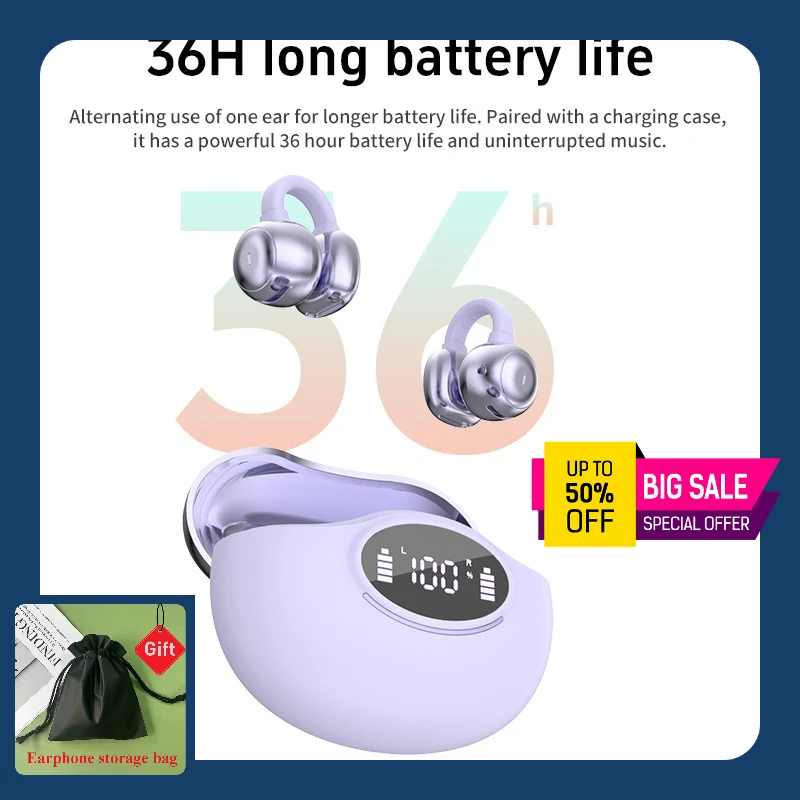 

Bluetooth earphones New clip on with electroplated high pitched, non in ear, ultra long battery life sports earphones wireless