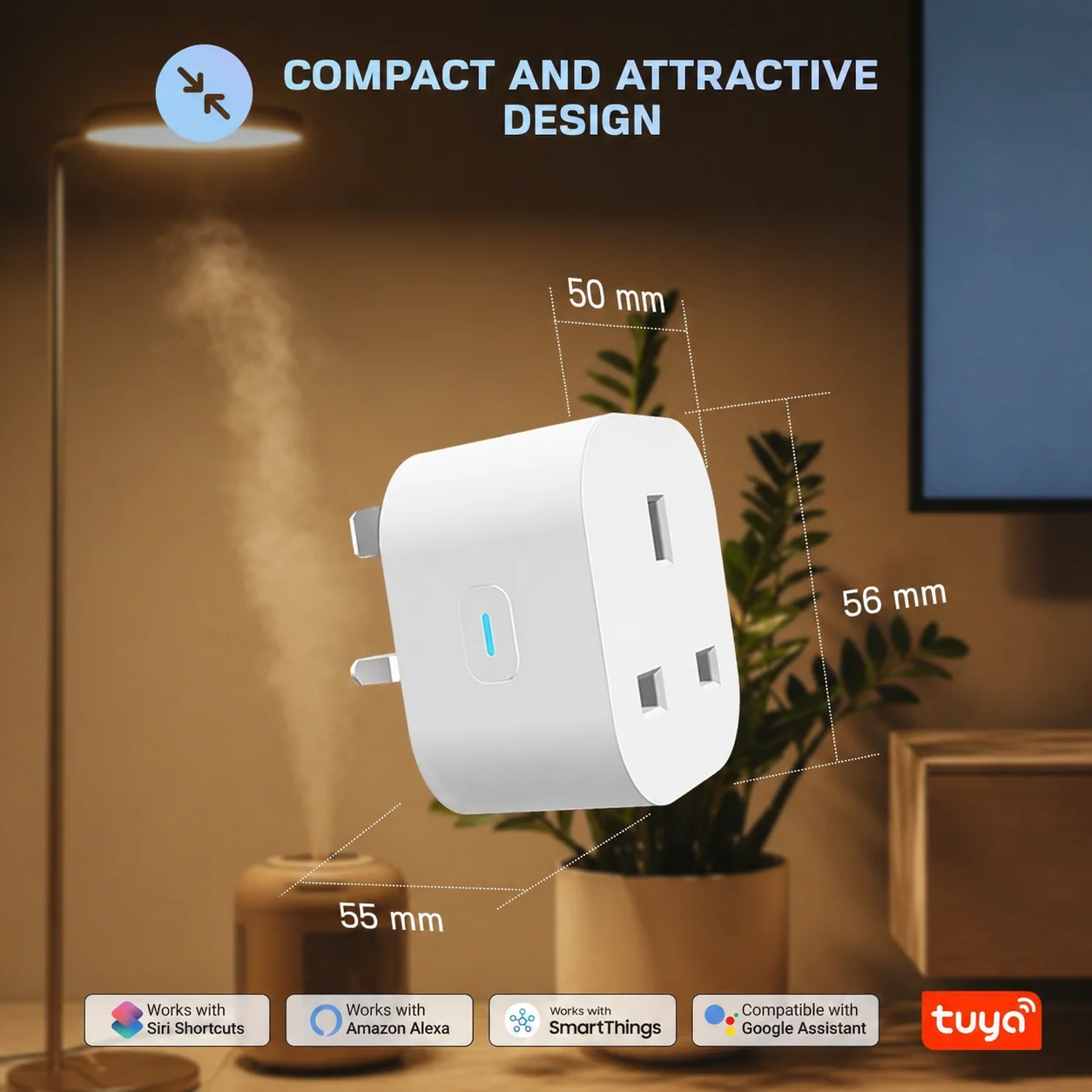 UK Smart Plug Work With Alexa & Google Home, Tuya Smart Plug with Energy Monitoring, Mini Smart Socket UK WiFi Plug