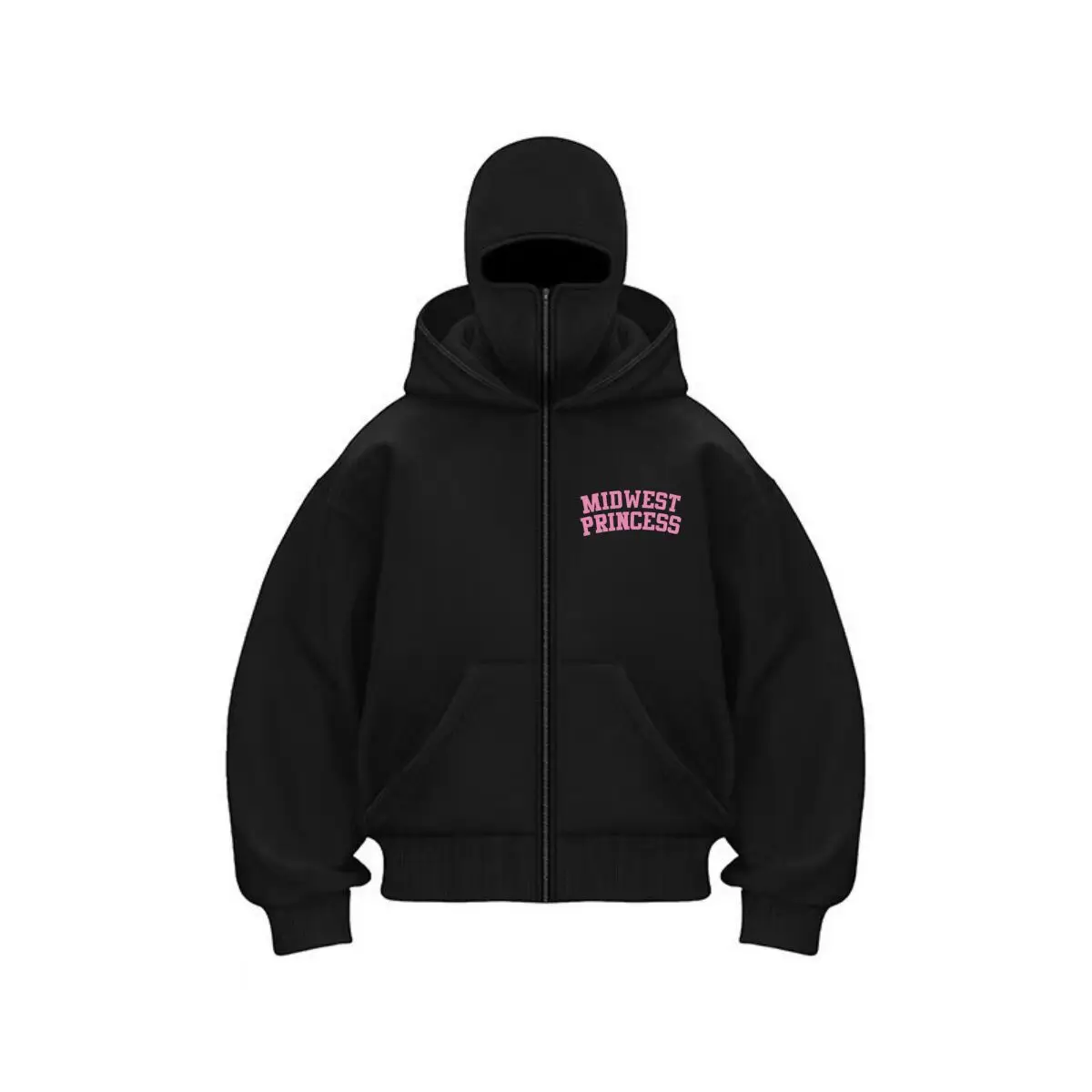 Midwest Princess Text Design Men's Balaclava Zip Hoodie Warm Winter Outdoor Casual Sweatshirt