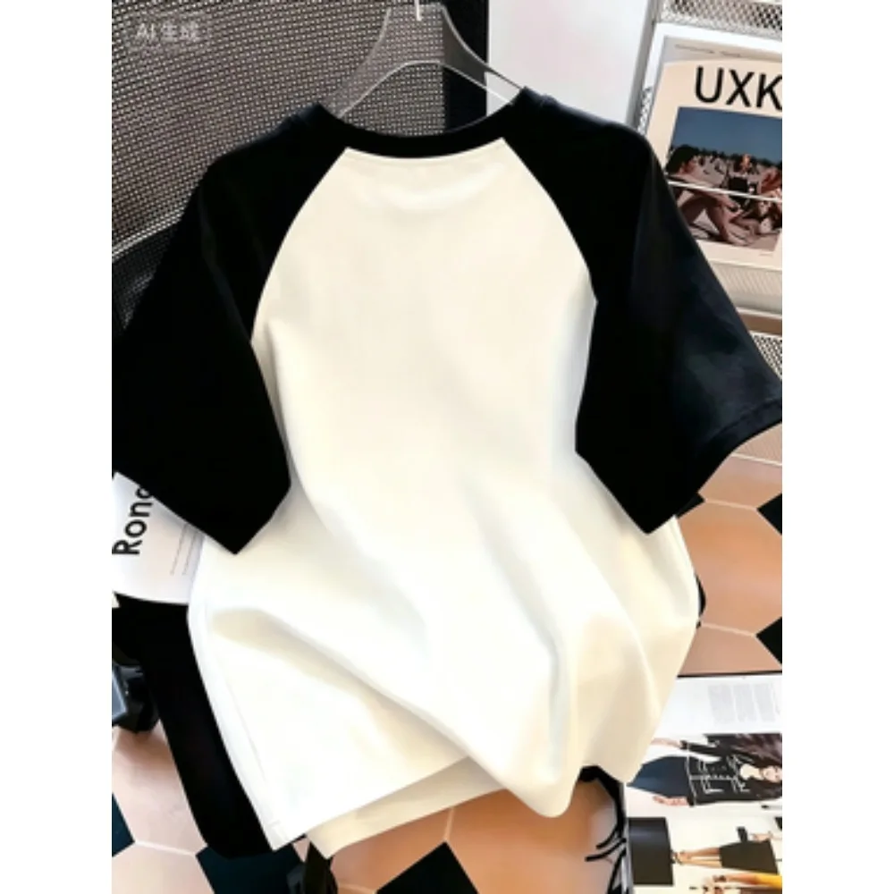 Sketch Walking Black Cat Print Women Raglan T-Shirt Loose Summer Daily Casual Short Sleeve Tee
