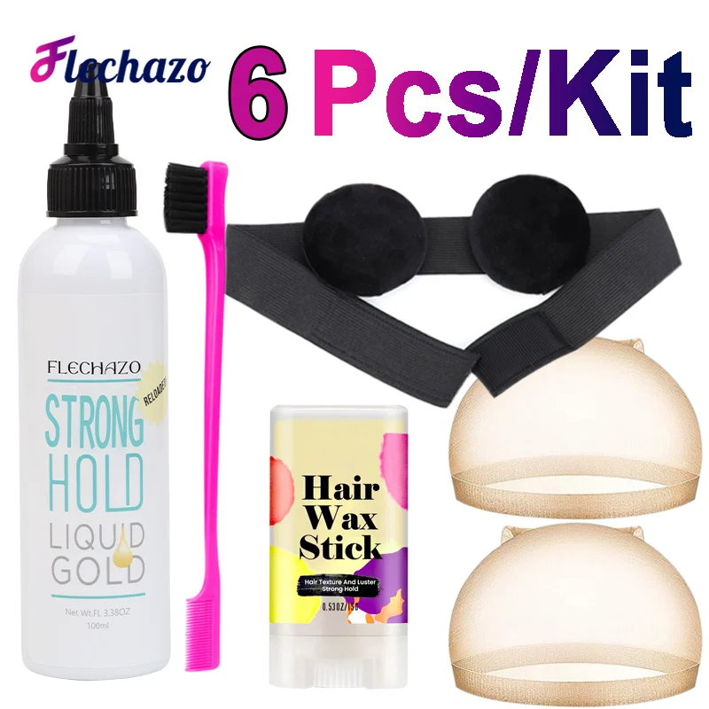 

Wig Install Kit 6Pcs - Strong Hold Liuqid Gold 100Ml - Hair Wax Stick 15G - Lace Melt Band 3.5Cm - Hd Wig Cap 2Pcs - Edges Brush