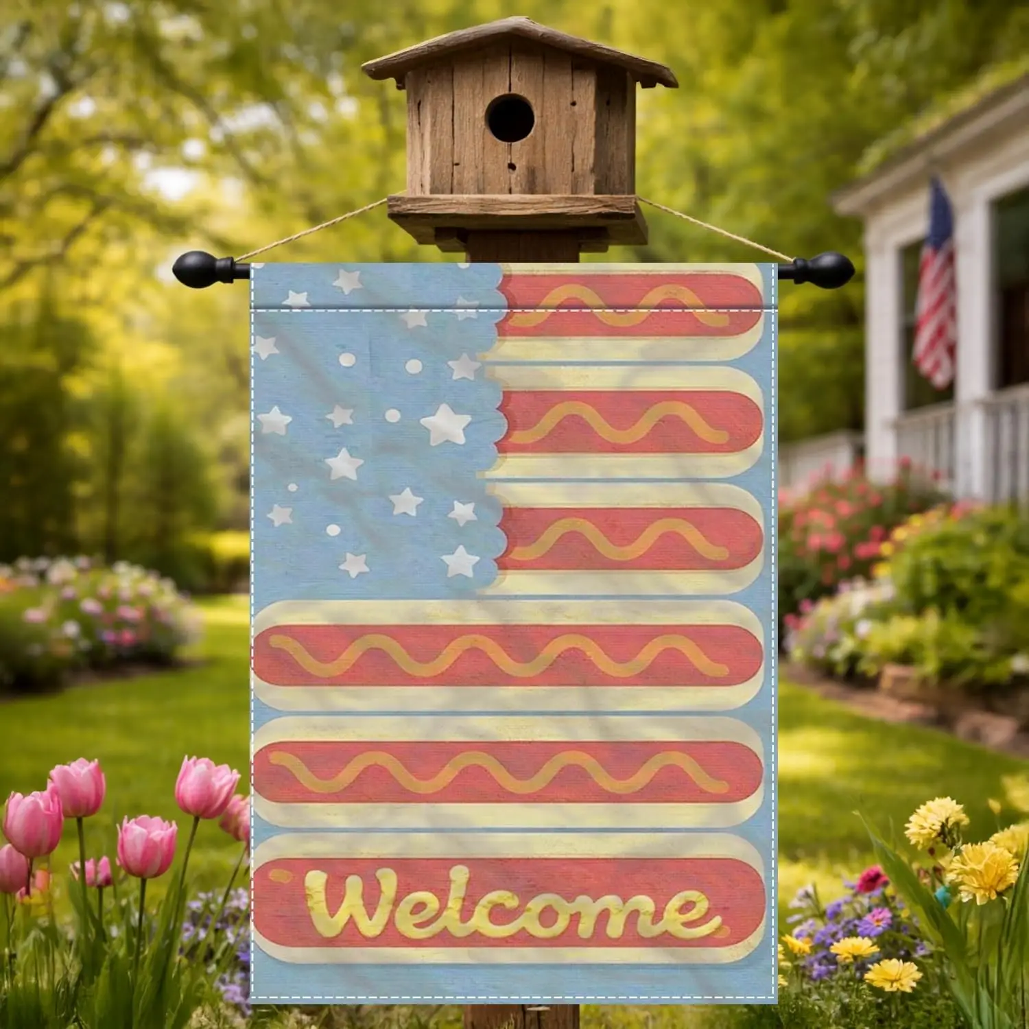 Hot Dog Welcome Garden Flag 12x18 Inch Double Sided Patriotic Americana Summer BBQ Porch Decor Polyester Outdoor Yard Flag MMZ