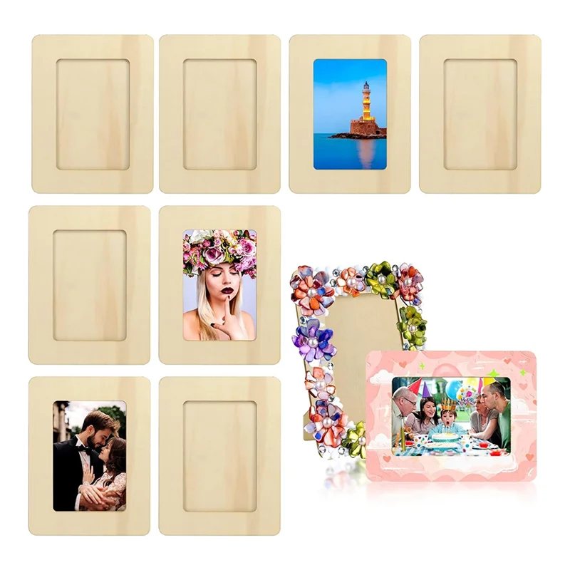 10 Pack Unfinished Wooden Picture Frames For 6Inch Photos, Standing Postcard Picture Frame Set DIY Keepsake Kit-AT36