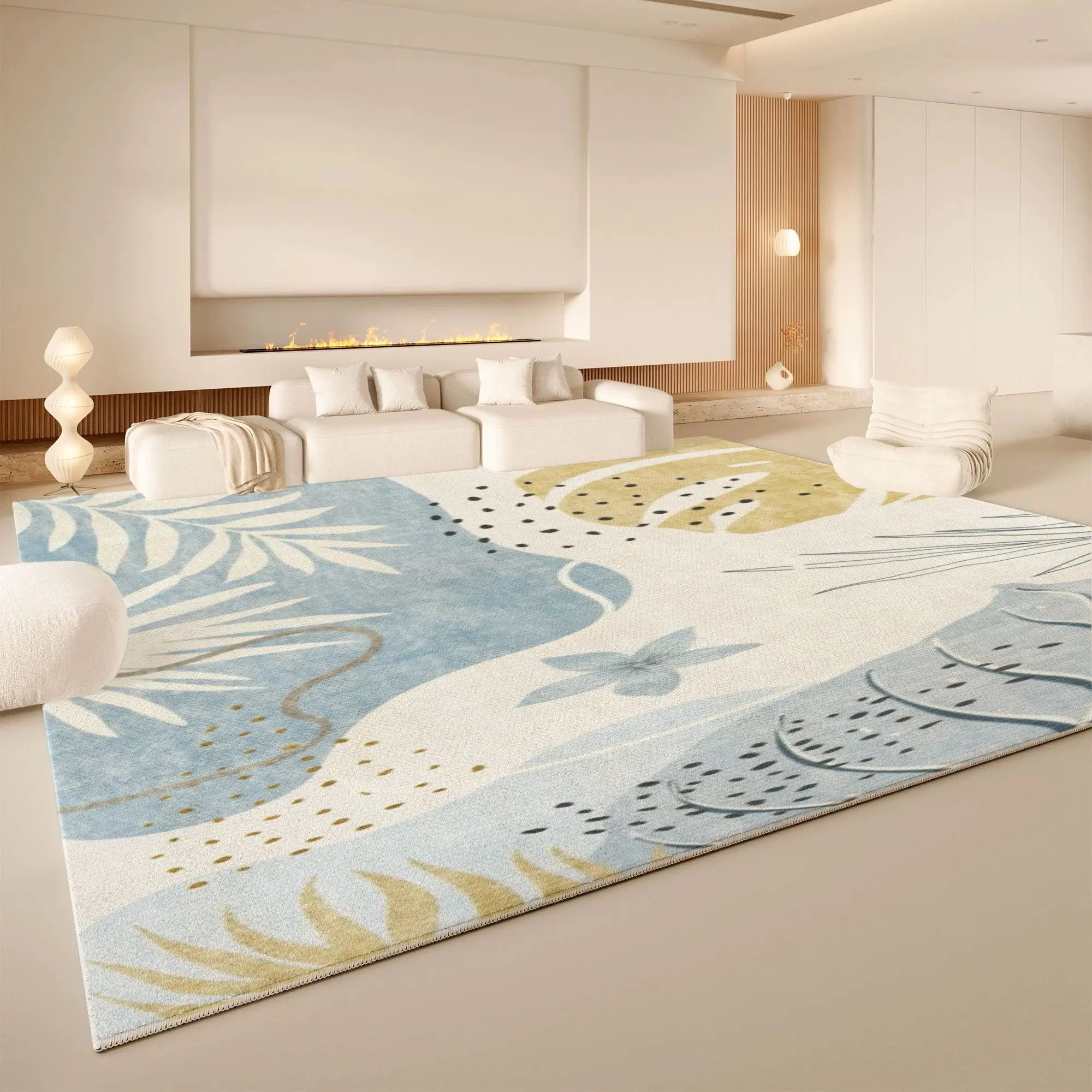 VIKAMA Tropical Leaf Abstract Area Rug Non Slip Washable Large Living Room Carpet Boho Neutral Minimalist Sofa Floor Decor Rug