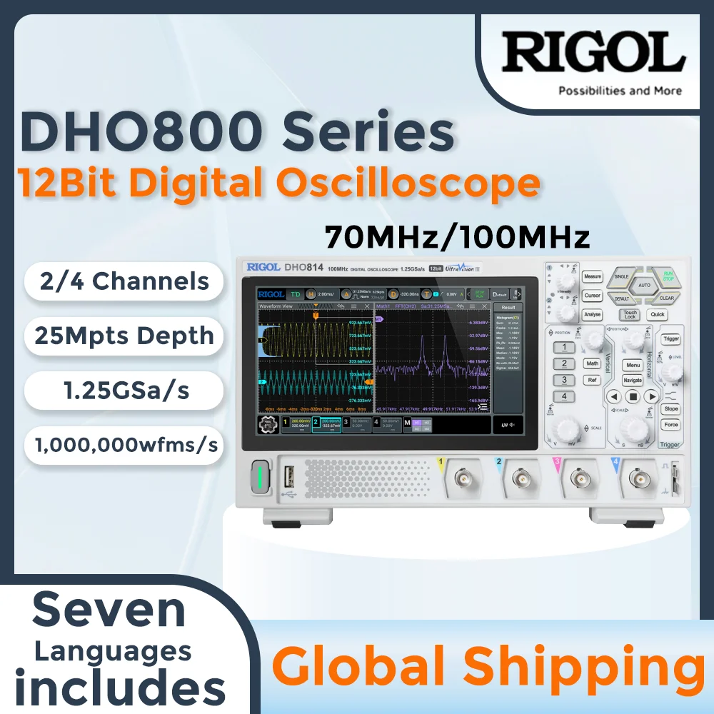 RIGOL DHO802/DHO804/DHO812/DHO814 Oscilloscopes | 70/100MHz, 2/4CH, 25Mpts Deep Memory, HDMI Output,  CAN/I2C/SPI/UART Decode