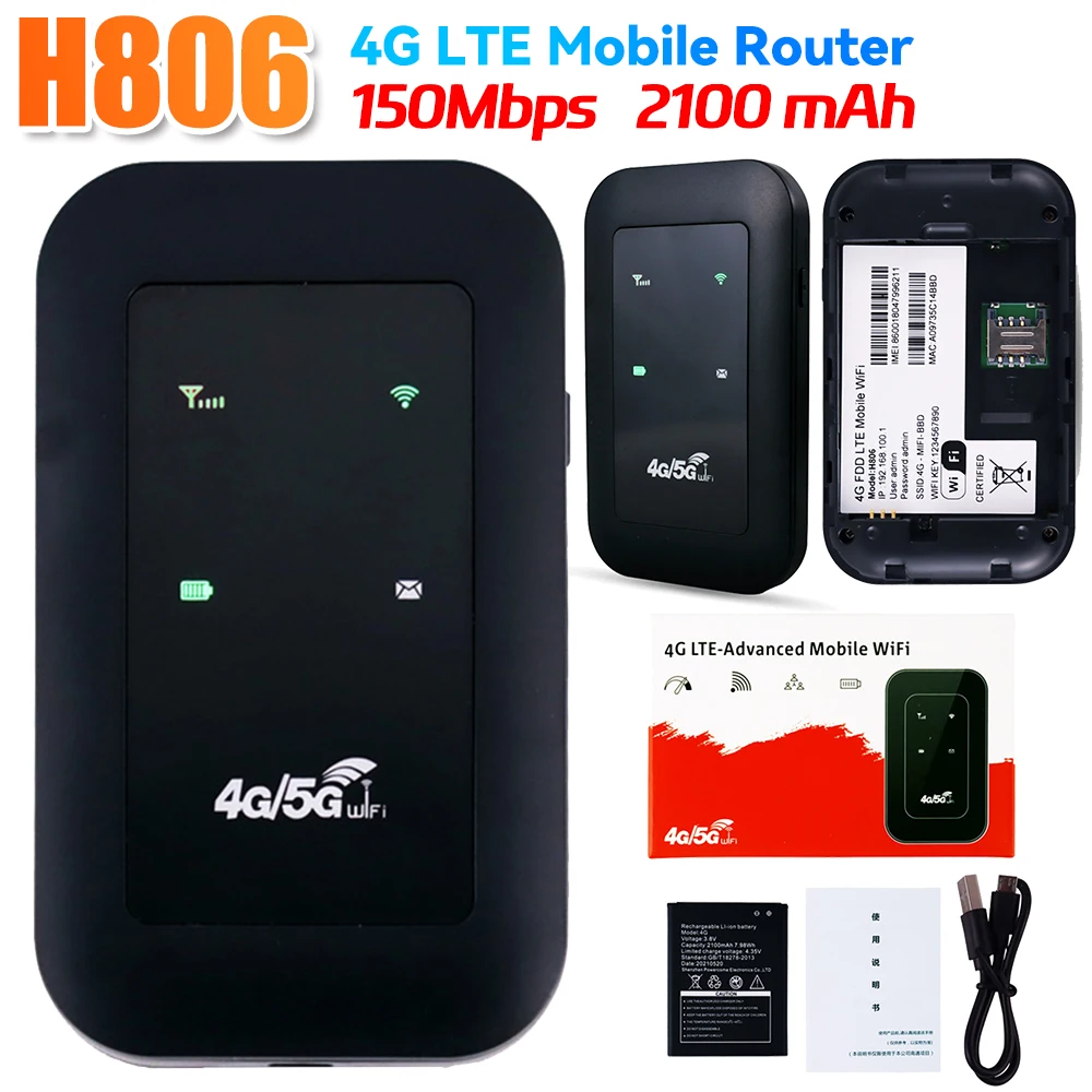 H806 4G LTE راوتر واي فاي مكرر 150Mbps نقطة اتصال متنقلة لاسلكية مع فتحة للبطاقات SIM محول موسع الشبكة يدعم 10 مستخدم