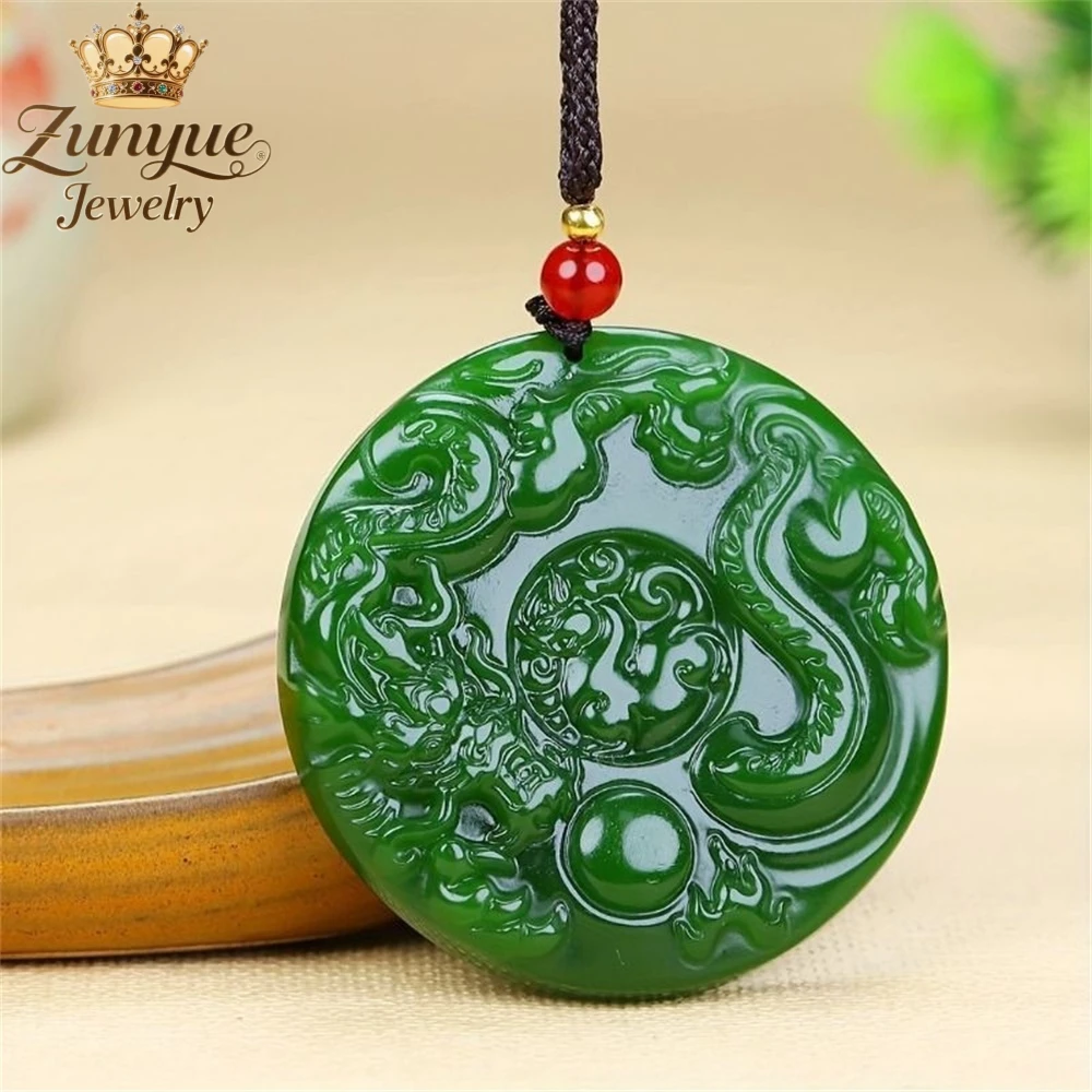 

Natural Hetian Jade Spinach Green Dragon Phoenix Peony Pendant Luxury Quality Jewelry Fashion Jewelry Exquisite Elegant Charms