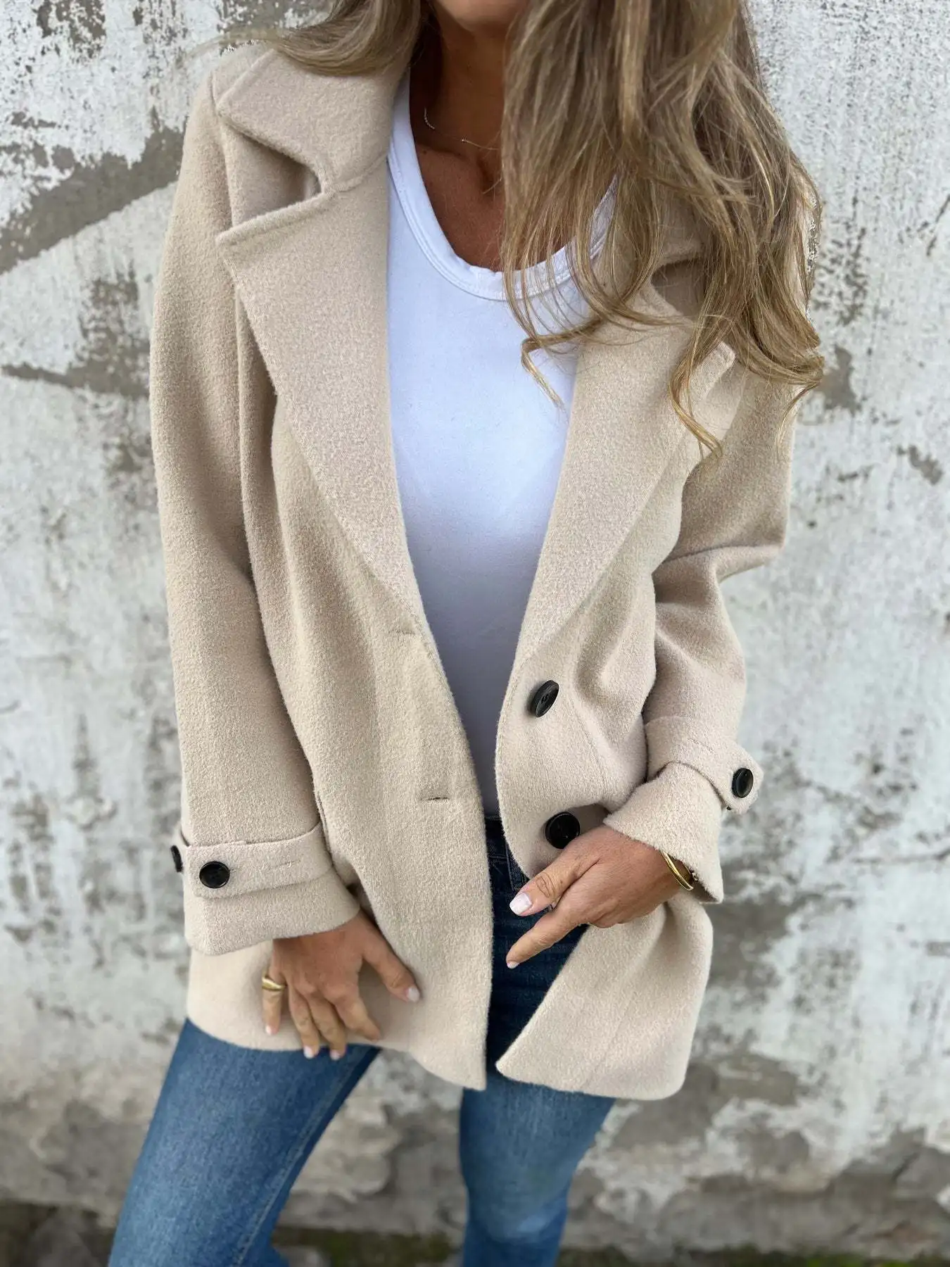 

Casual Loose Woolen Coat 2024 Autumn Winter New Sle Women's Faion Lapel Fake ket Open Cardigan Thi Long Sve ...