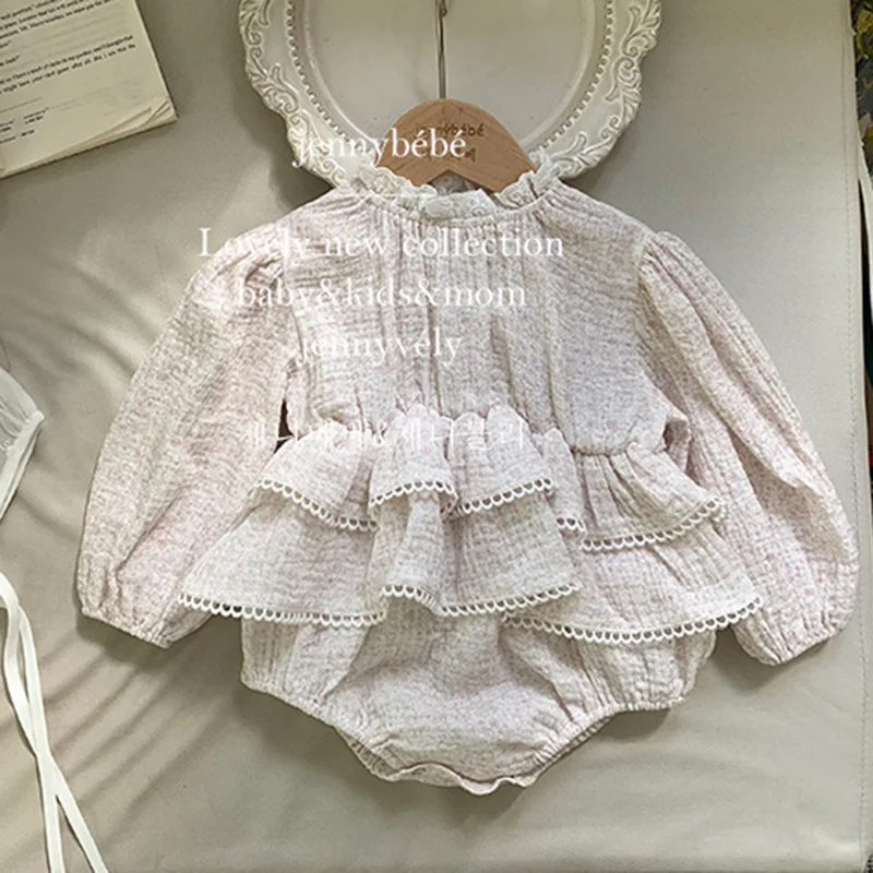 2024 New Spring Korean Style Newborn Baby Girl Jumpsuit Long Sleeved Cotton Print Toddler Baby Girl Romper 0-24M Baby Clothing