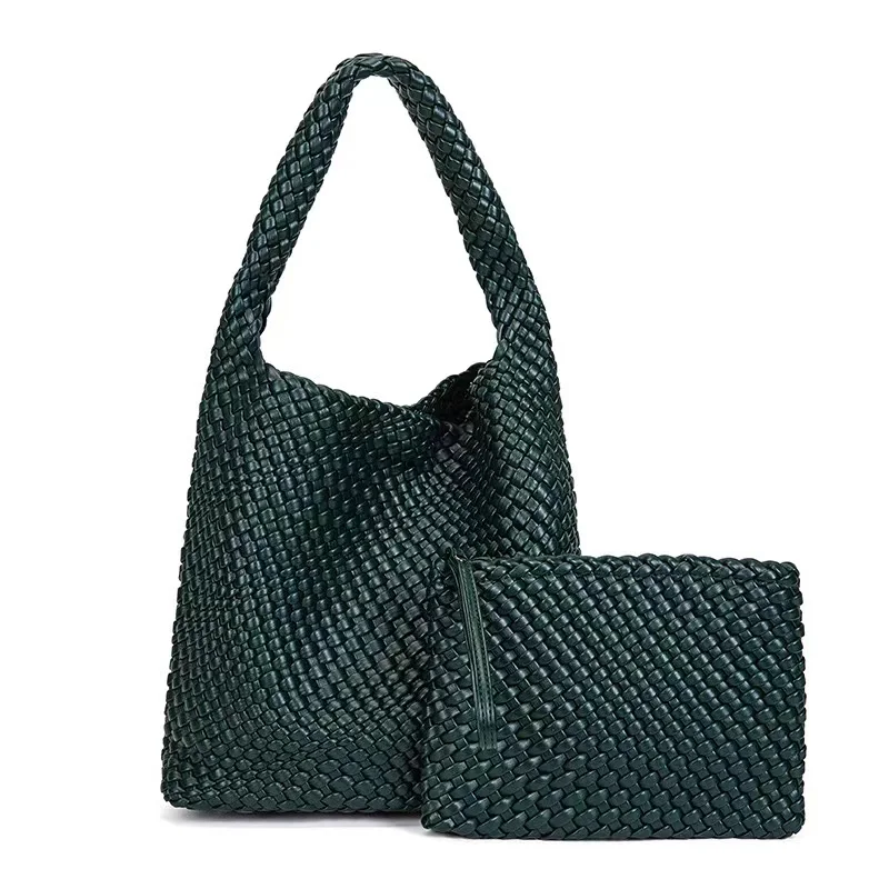 Women's large capacity handbag shoulder bag PU woven bucket bag tote bag