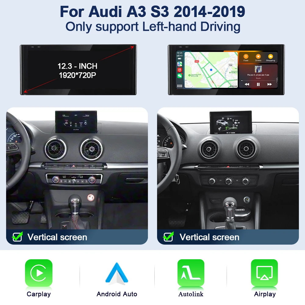 Autotop 10.25 "Android 14 Auto Radio Voor Audi A3 8V 2012-2020 Draadloze Carplay Android Auto Gps Navigatie Bt 2din Auto Multimedia