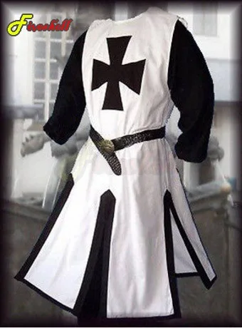 Plus rozmiar mężczyźni średniowieczne szaty Cosplay templariusz rycerz krzyżowiec Surcoat z długim rękawem z krótkim rękawem męskie topy Reenactment kostium