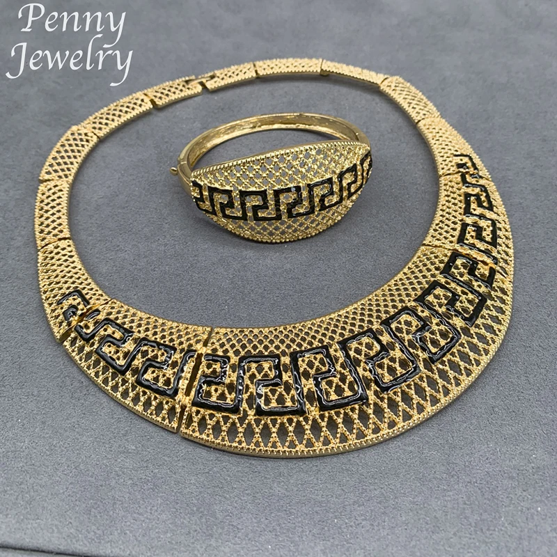 Original Designer 18K Gold Plated Jewelry Set Necklace Earring Bracelet Ring African Wedding Party Gifts Golden Jewellery Sets