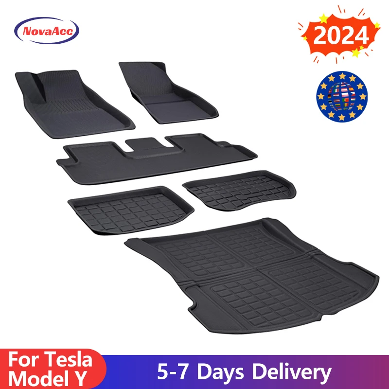 NovaAcc 2024 Floor Mat For Tesla Model 3 Highland All Weather Water Proof Floor Liners Cargo Liner Trunk Mats Car Accessories