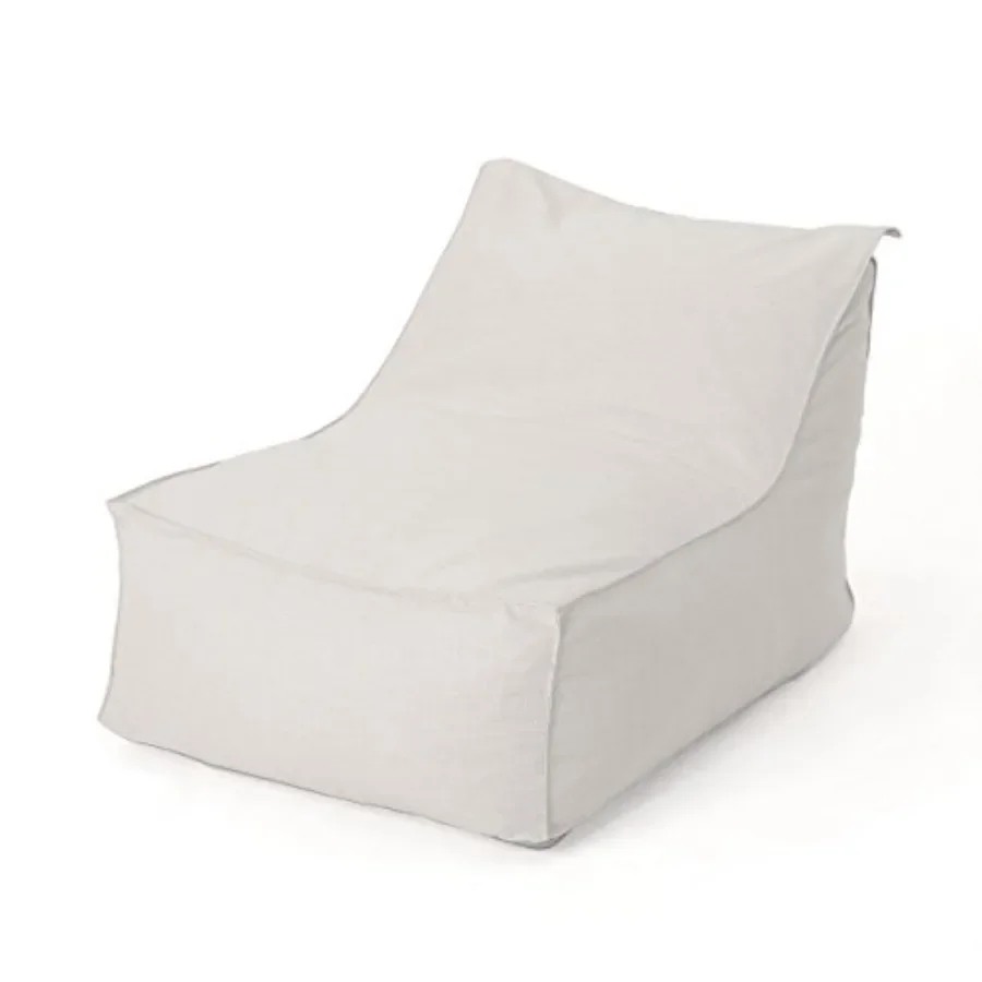 Outdoor bean bag lounger for patio use, water-resistant fabric, beige, lightweight and easy to move