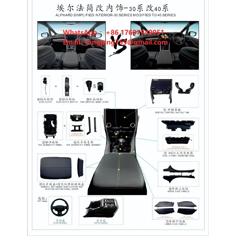For Interior Simplified Upgrade Kit for Toyota Alphard Vellfire 30 Series 2015-2022 to 40 Series New Look