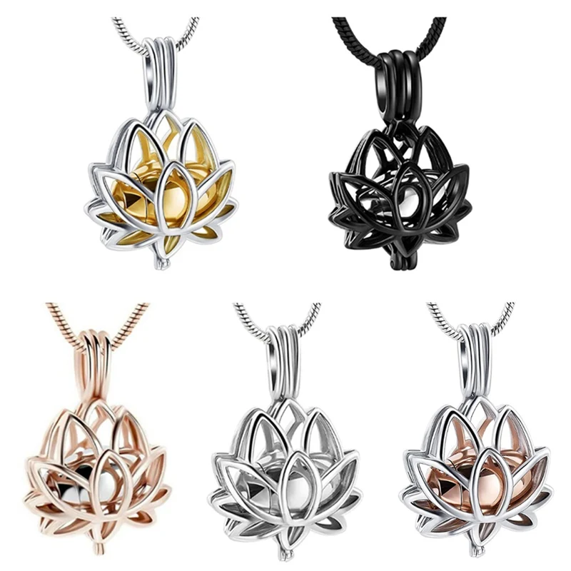 New Design Gift Necklace Lotus Hold Mini Urn Stainless Steel Cremation Jewelry Pendant Necklace For Ashes