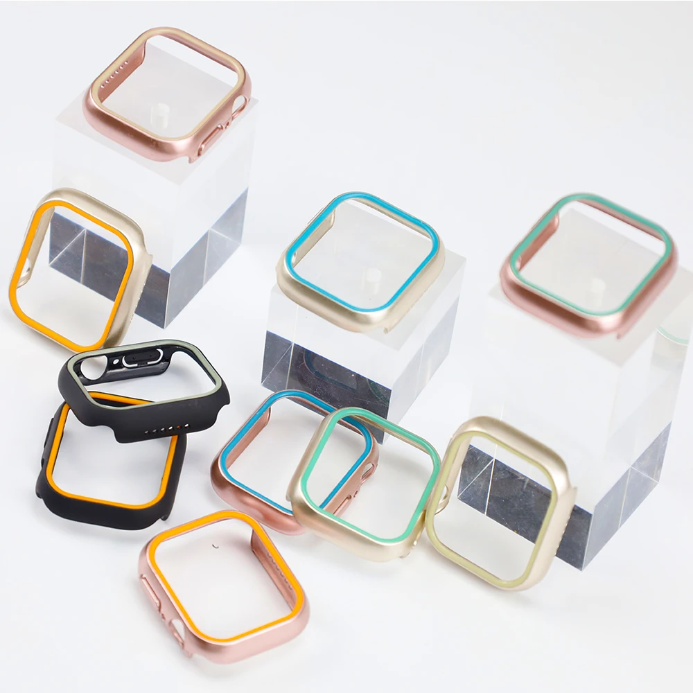 Cover luminosa per Apple Watch Case 45mm 44mm 41mm 40mm Hard PC paraurti accessori per telaio protettivo per iWatch 9 8 7 6 5 SE 4