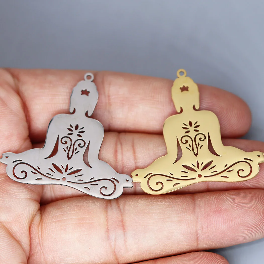 Boucles d\'oreilles en acier inoxydable Annie Flower YKnitting Buddha, pendentif à breloque pour bijoux, collier exécutif, amulette religieuse,