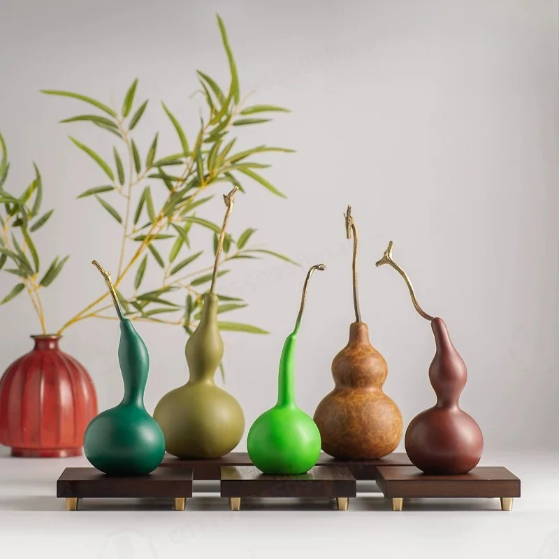 Retro Brass Gourd Desktop Statue, High-End Home Soft Decoration Craft, Classic Wenwan Ornament For Study Desk Bogujia Display