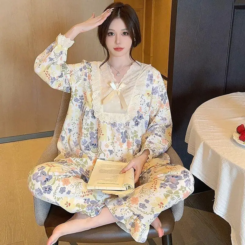 

Fashion Homewear Pajama Set Sleepwear for Sleeping Trousers Sets Trouser Women's Winter Pajamas Pyjama Woman Room Wear Ladies