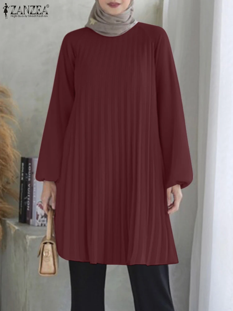 

Autumn Long Sleeve Pleated Tops Casual Solid Loose Blusas ZANZEA Women Fashion Muslim Blouse Female Dubai Abaya Hijab Shirt 2024