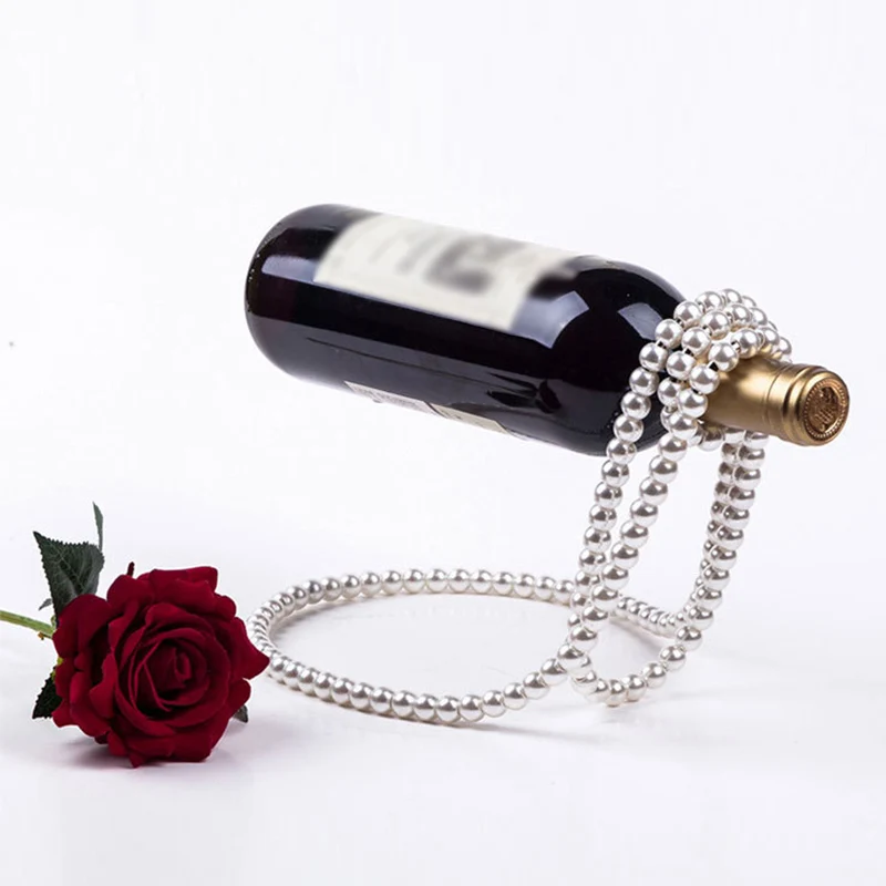 Collar de perlas de resina de Metal, estante para vino, suspensión colgante mágica creativa, soporte para botellas de vino, soportes de exhibición, accesorios de Bar