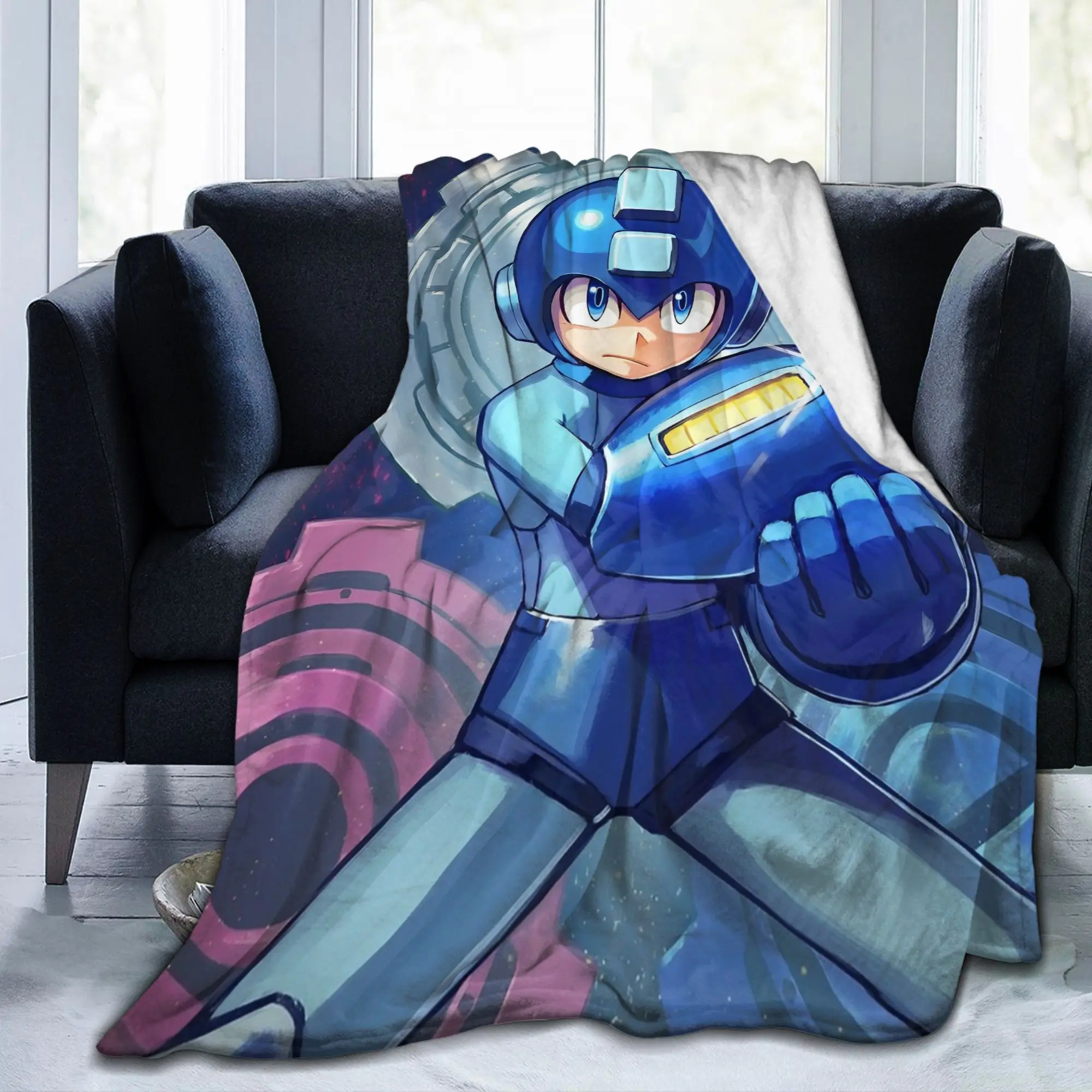 Mega Man Cartoon Rockman Game Knitted Blanket Robot Masters Fuzzy Throw Blankets Home Decoration Soft Warm Bedspreads Breathable