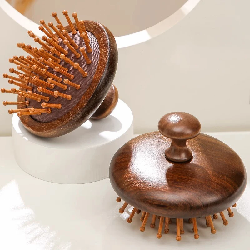 Air Cushion Comb Scalp Therapy Massage Comb Scalp Head Caring Natural Sandalwood Circular Tooth Guasha Scraping Body Massager