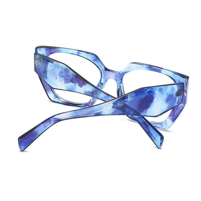 Thick Square Eyeglass Frames Optical Lenses For Women Fashion Blue Colorful Decorative Glasses Trendy Polygon Wide Legs Eyewear