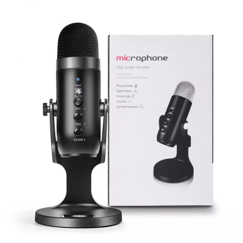 Condenser Microphone USB Desktop Mic For Computer ASMR Live Dubbing Game With Real-time Monitoring Metal Body