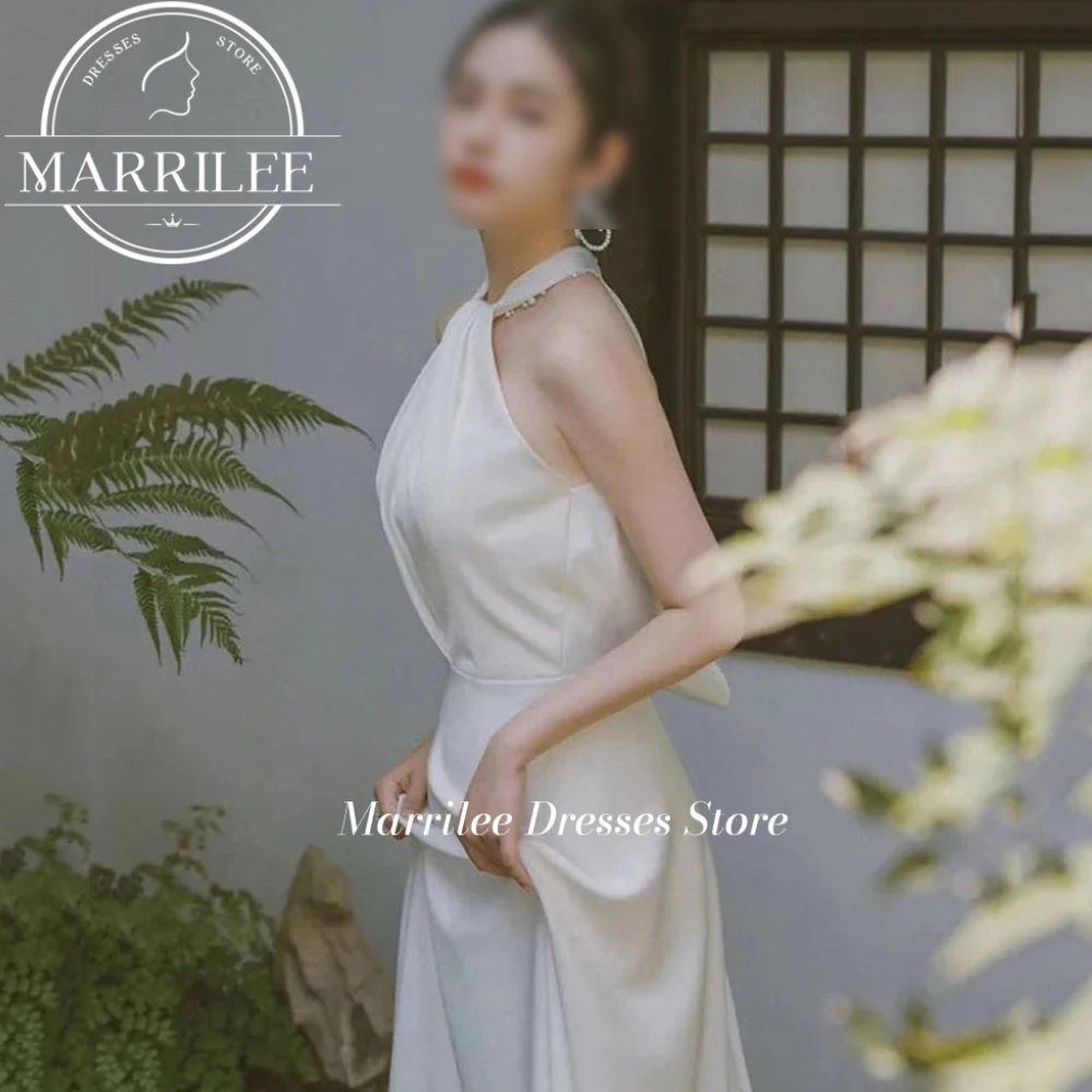 

Marrilee Wedding Dresses For Woman Halter Neck Top Bridal Dressing Gown With Pearl Back Elegant Brides Dress Robe de soiree 2024