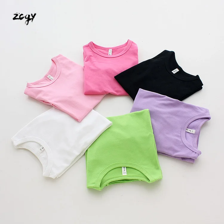 

2023 New Boy Girl Kids T-shirt Summer Clothing Casual Candy Color Short Sleeve Tops Blouses T Shirt Tees Clothes Hot Sale 212