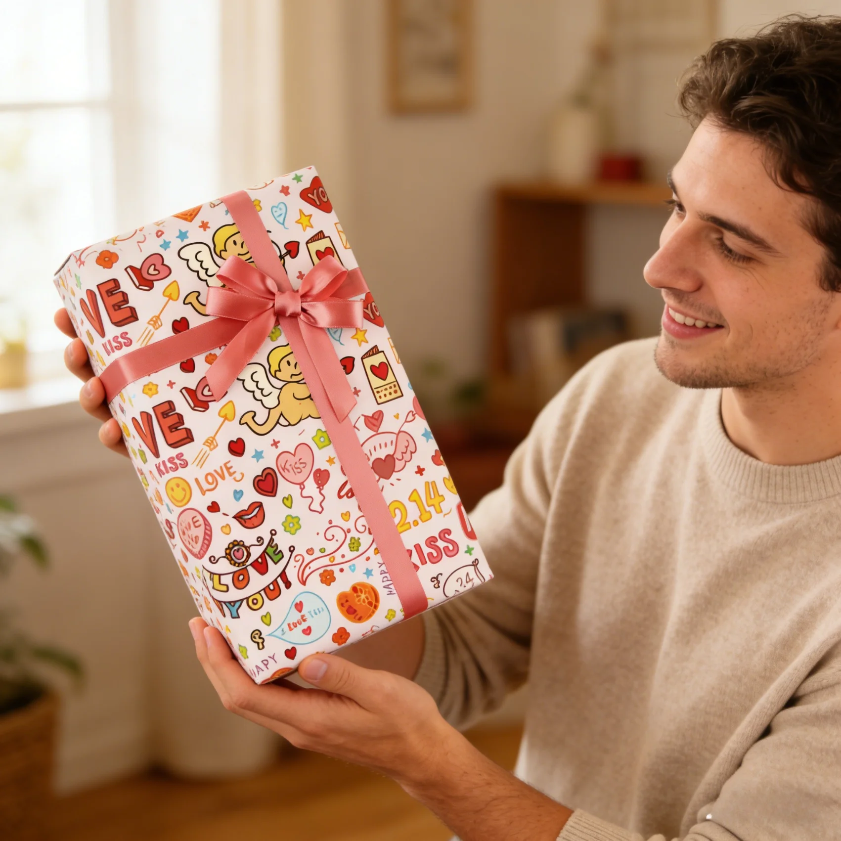 5pcs Valentine's Day gift wrapping paper, cowhide wrapping paper, (50x70 cm) paper, suitable for Valentine's Day couples party