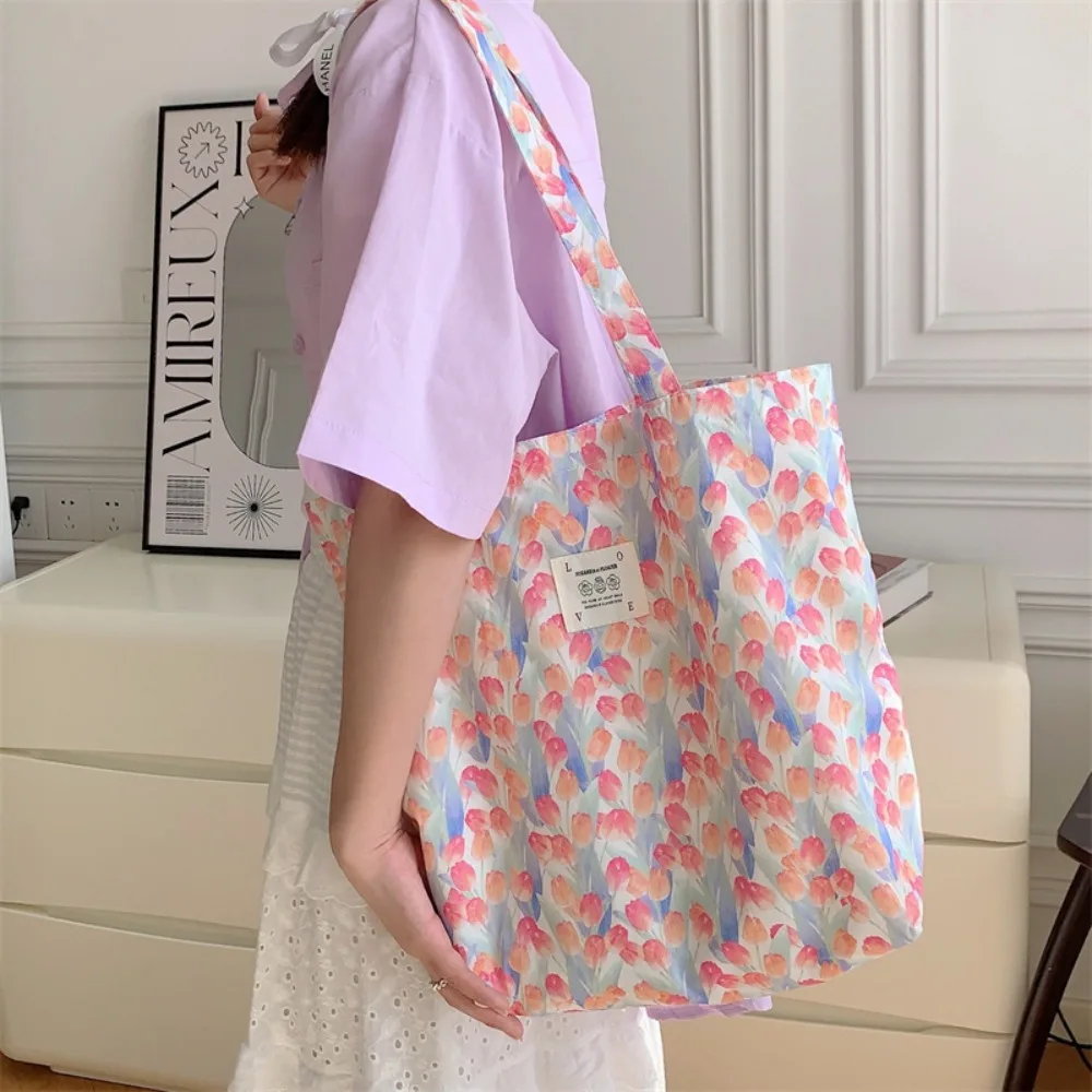 Large Capacity Shoulder Bag Fashion Vintage Floral Cotton Fabric Shopping Bags Handbags Book Bag Ladies