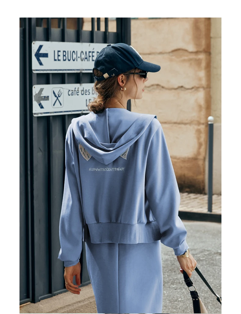 OLrain Women Blue Zip Up Hoodies 2025 Autumn Athletic Leisure Long Sleeve Hooded Jacket Woman Outerwear Lady Clothing O23QW80820