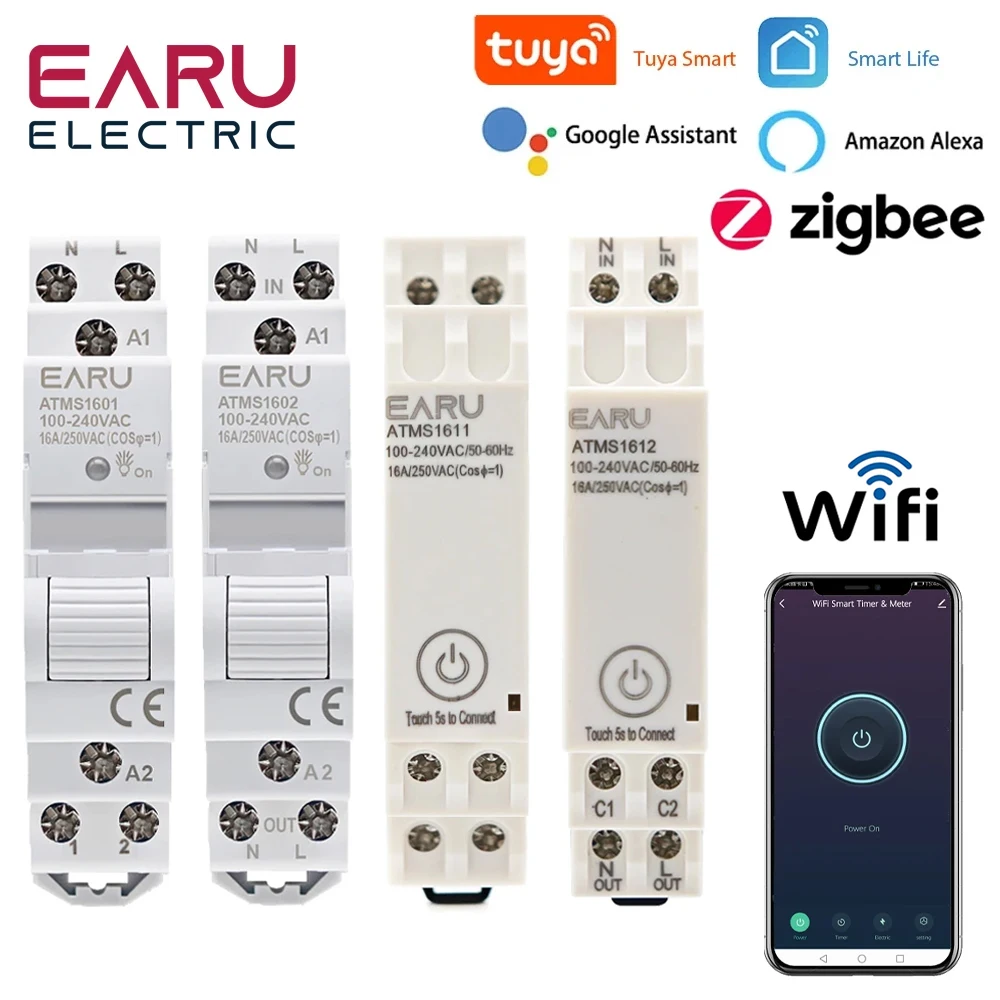 AC 110V 220V 16A Din Rail WIFI Zigbee Smart Timer Relay Switch Circuit Breaker Remote Control by Tuya APP KWH Energy Power Meter