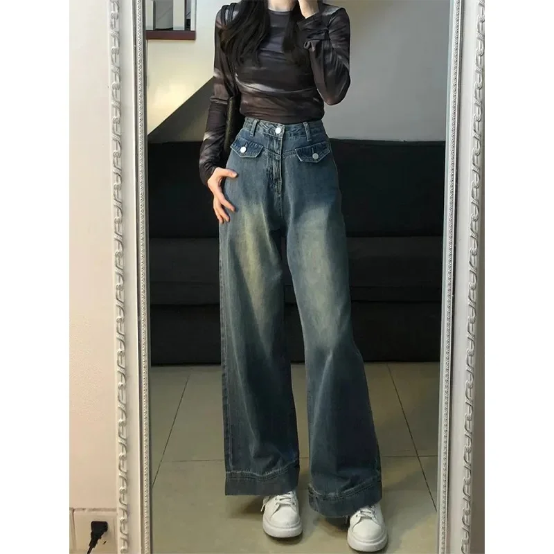 

Women Y2K Streetwear Women Autumn New High Waist Wide Leg Jeans Pants Woman Korean Fashion Clothes Women Straight Trousers