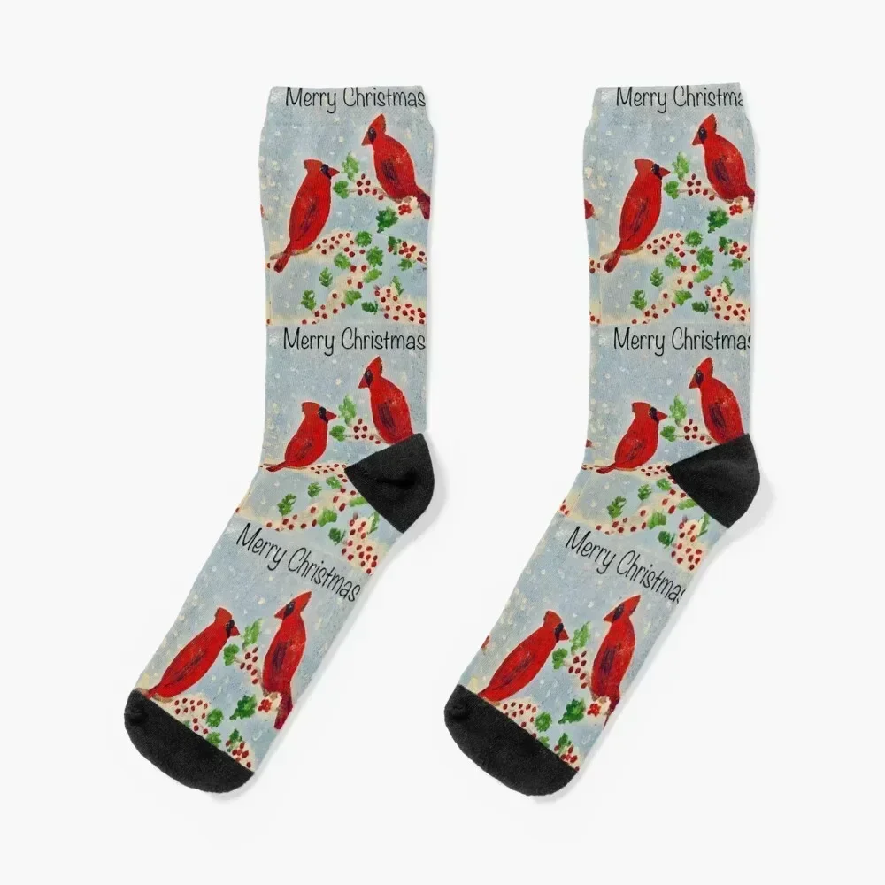 

Merry Christmas Cardinals Socks winter cycling floral Climbing Men's Socks Luxury Women's