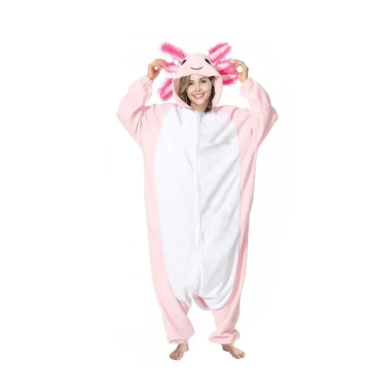 Kids Pink Salamander Animal Pajama Women Fish Onesie  Sleepwear Girl Anime One-Piece Birthday Gift Cosplay Kigurumi Costume