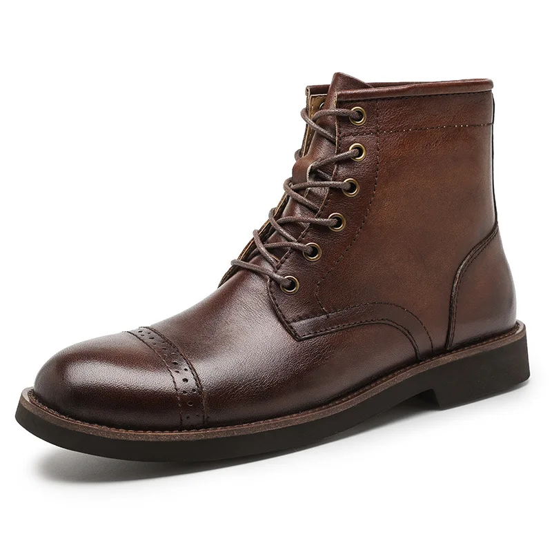 Men Boots 2025 American style Comfortable Fashion Leather Boots Lace up men's short boots motorcycle boots