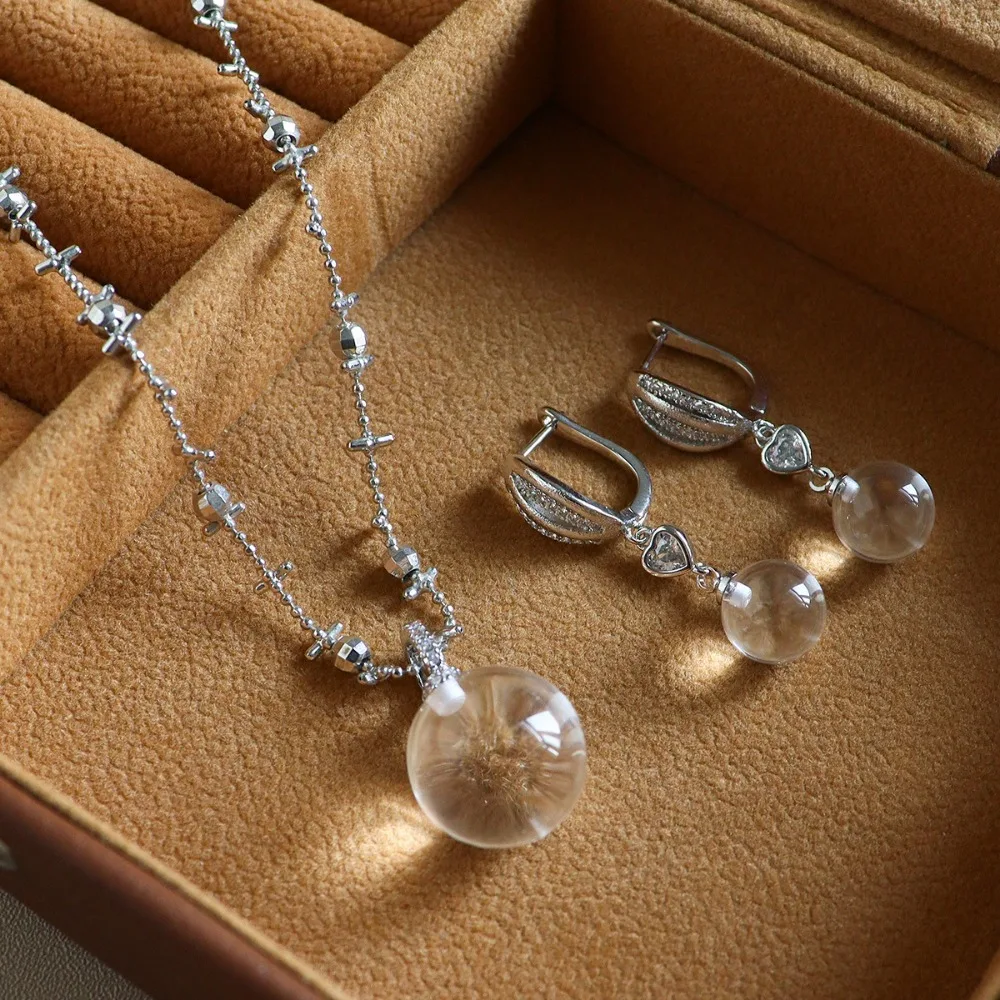 

Simple, Clear Versatile Small Light Clear Bulb Micro-paved Zircon Pendant Necklace for Women Light Luxury Niche Earrings Sets