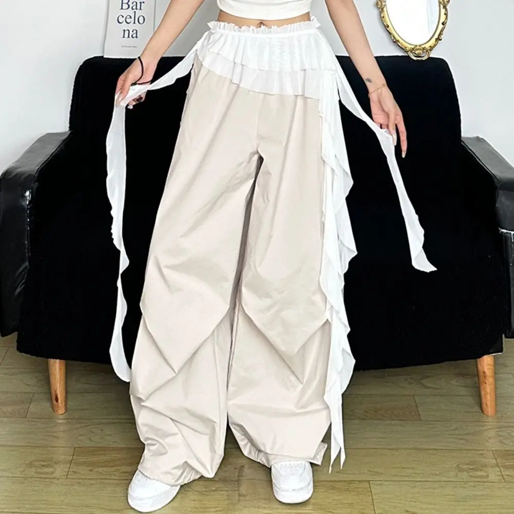 Embroidered Flower Lace Mini Skirt Irregular Y2K Streetwear Lace Up Ruffles Skirt Lace-up Design See Through Butt Curtain