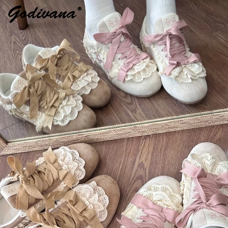 

Новые весенние спортивные кроссовки на шнуровке для девочек, женские замшевые кроссовки в стиле Лолиты в балетном стиле, повседневная обувь на плоской подошве