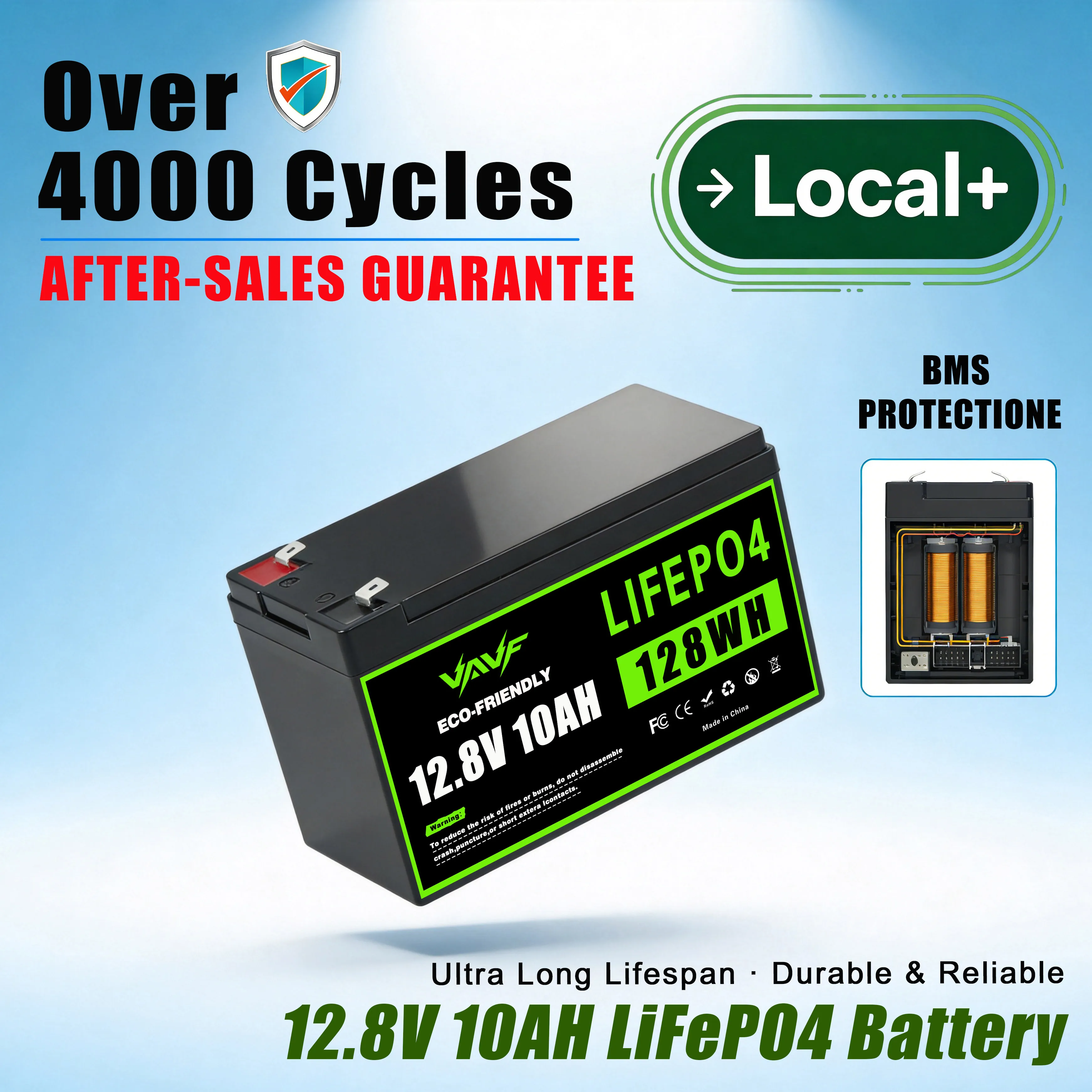 Verbesserte 12-V-LiFePO4-Batterie mit 10.000 mAh, integriertem 10-A-BMS, über 4.000 Ladezyklen, ideal für Wohnmobile, Solaranlagen, den Einsatz auf Schiffen, für Reisen mit dem Geländewagen oder