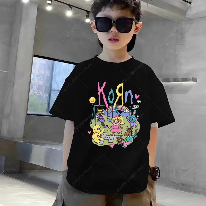 Korn Rock Band Music Album T Shirt Boy Girl Vintage Metal Gothic T-shirt Streetwear Summer Short Sleeve Cotton Teenager Tshirts