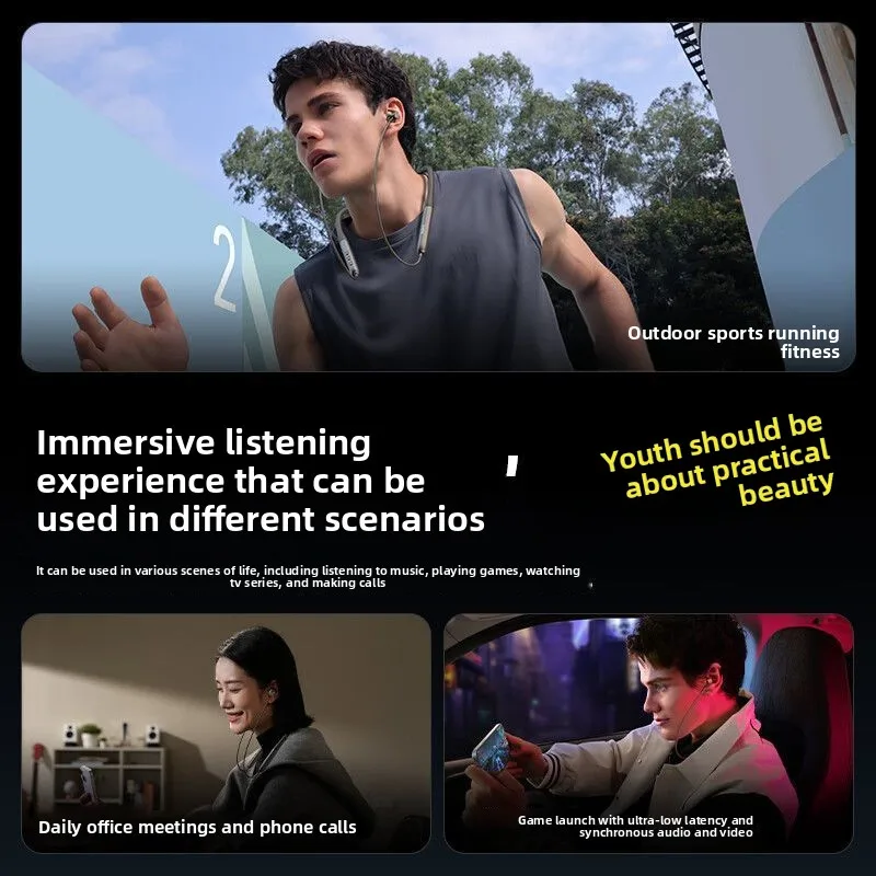 سماعات بلوتوث BASEUS P1، سماعات رياضية لاسلكية بنمط الرقبة، عمر بطارية طويل جدًا، موسيقى الألعاب، الجري العالمي