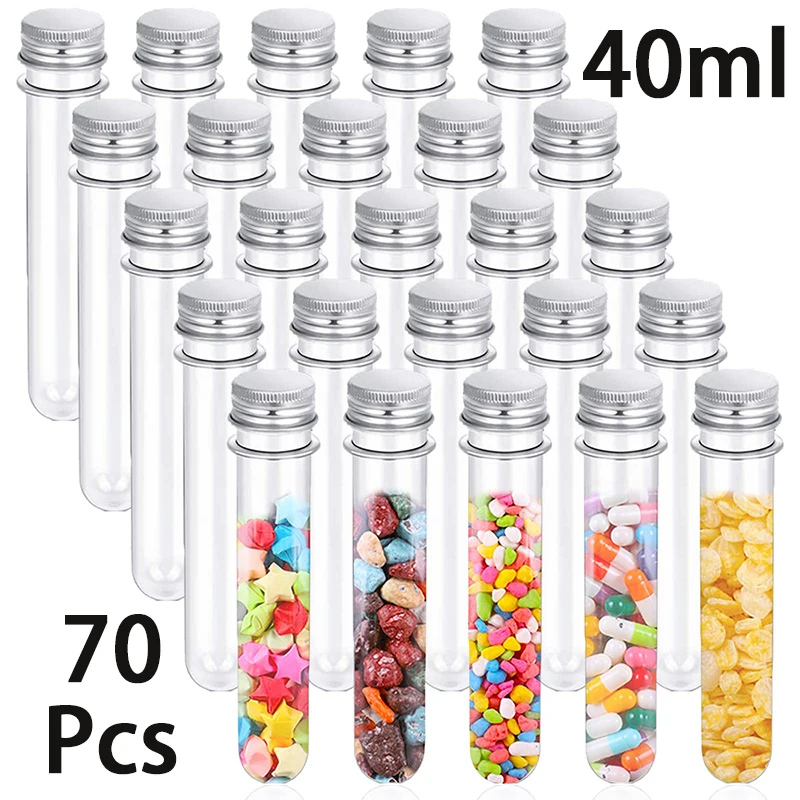 70Pcs 40ml Plastic Test Tubes with Screw Caps for Candy Storage Bath Salt Vials